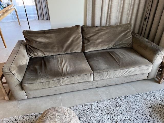 Moderne 3-zit zitbank - Passe partout - grijs fluweel, Ophalen, Gebruikt, Driepersoons, 75 tot 100 cm