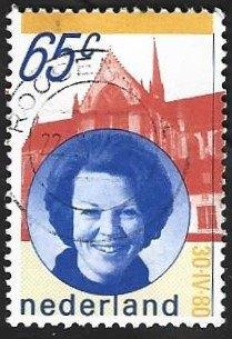 1 Postzegel Nederland 1981 Koningin Beatrix Inhuldiging, Ophalen of Verzenden, Na 1940, Gestempeld