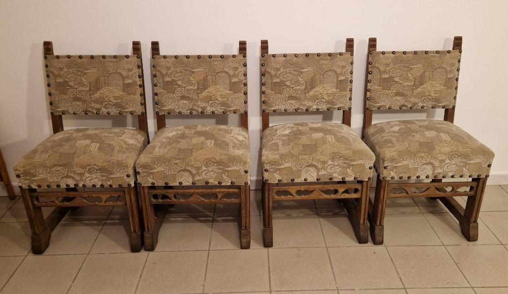Quatre chaises en chêne massif, Maison & Meubles, Chaises, Brun, Enlèvement, Utilisé, Tissus