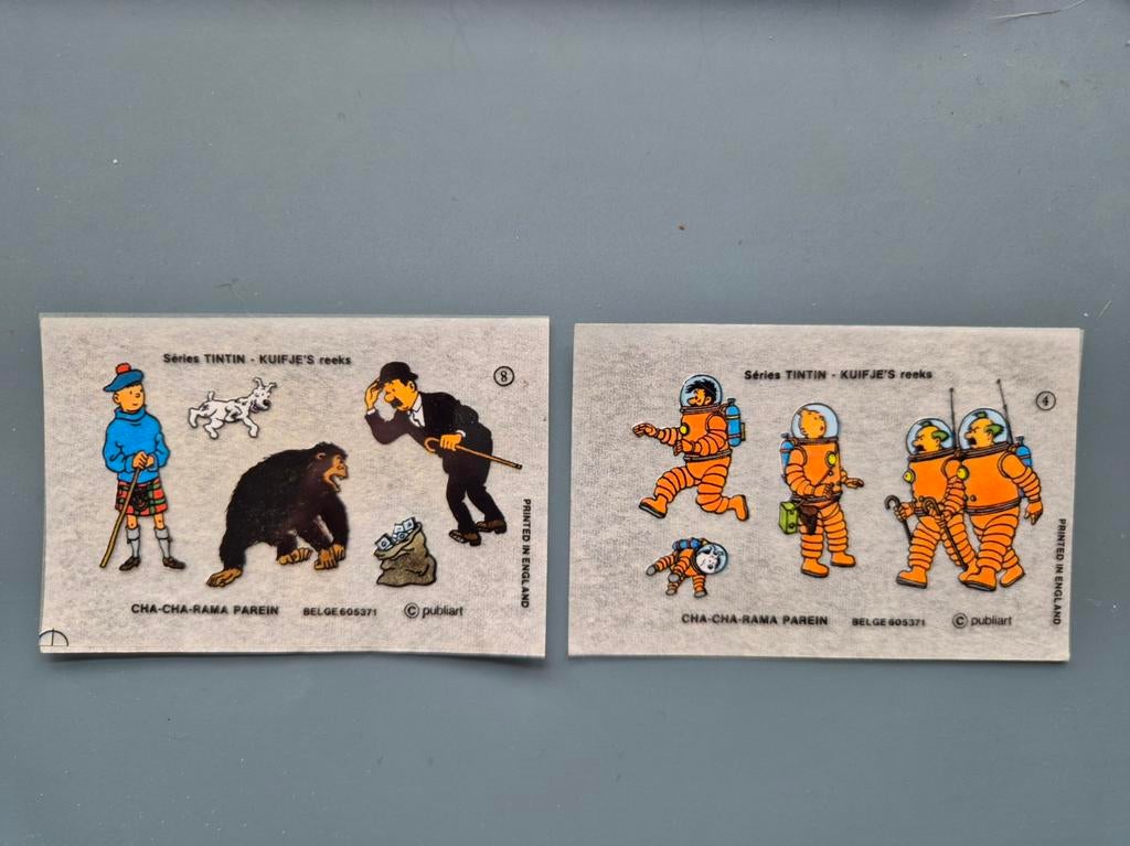 6 originele vintage stickers van kuifje,  9 op 6 cm., Verzamelen, Ophalen of Verzenden