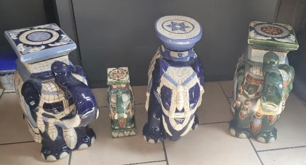 4 porte-plantes éléphants bleus et verts., Enlèvement, Utilisé