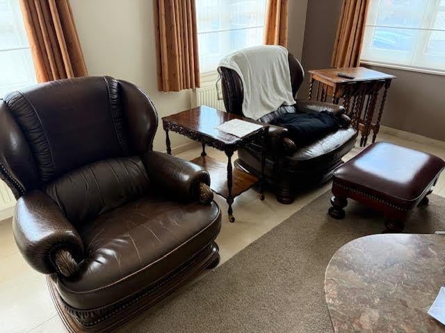 Lederen salon,, Huis en Inrichting, Ophalen, Gebruikt, Rechte bank, Hout