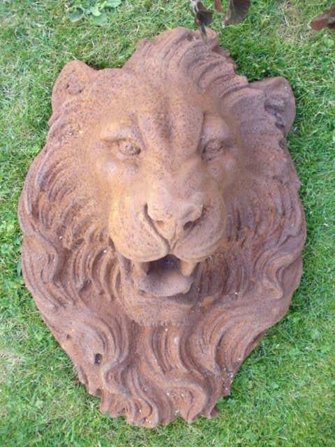 XXL leeuwenkop in roestig gietijzer, waterstraal, vijver., Ophalen of Verzenden, Nieuw, Gietijzer, Fontein