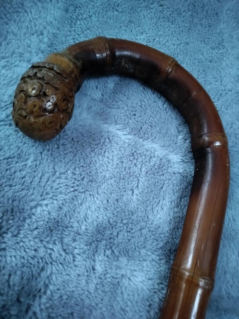 Canne de marche ancienne en bambou avec manche convexe, 93 c, Enlèvement