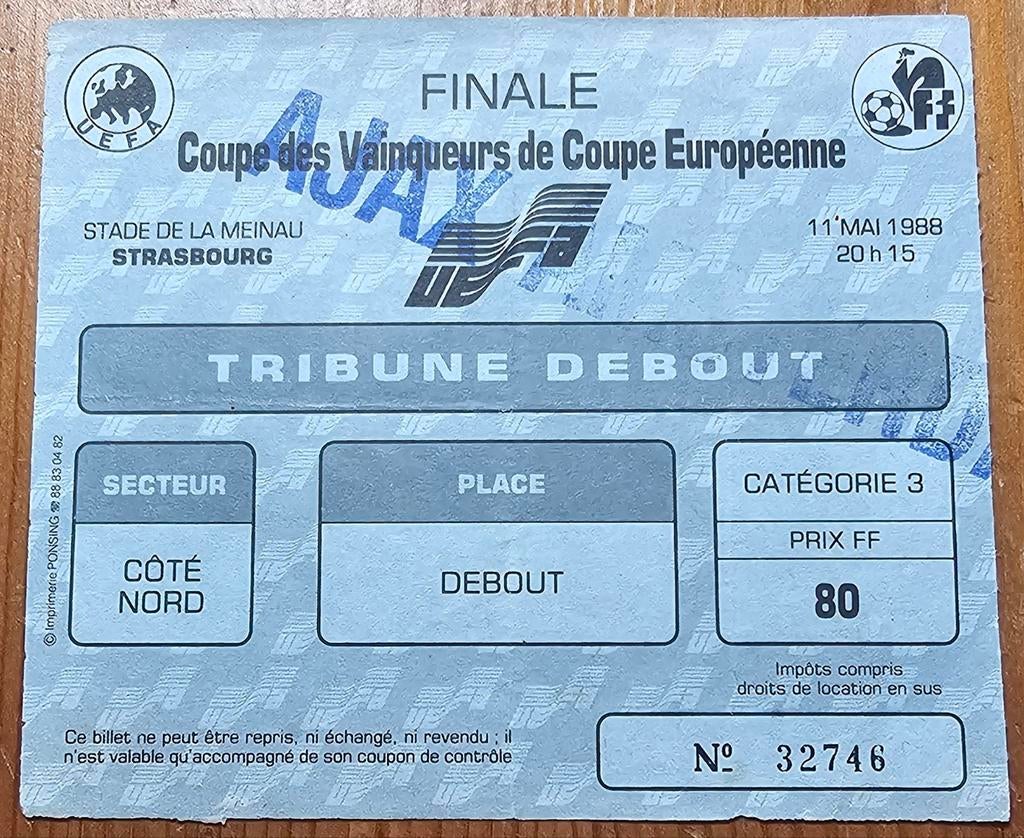 Billet original 1988 Finale Europacup II Ajax - KV Mechelen!, Collections, Articles de Sport & Football, Comme neuf, Autres types