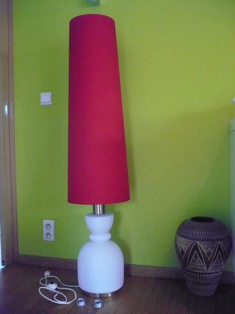 Prachtige grote vintage buislamp / lamp met rode lampenkap., Antiek en Kunst, Antiek | Verlichting, Ophalen