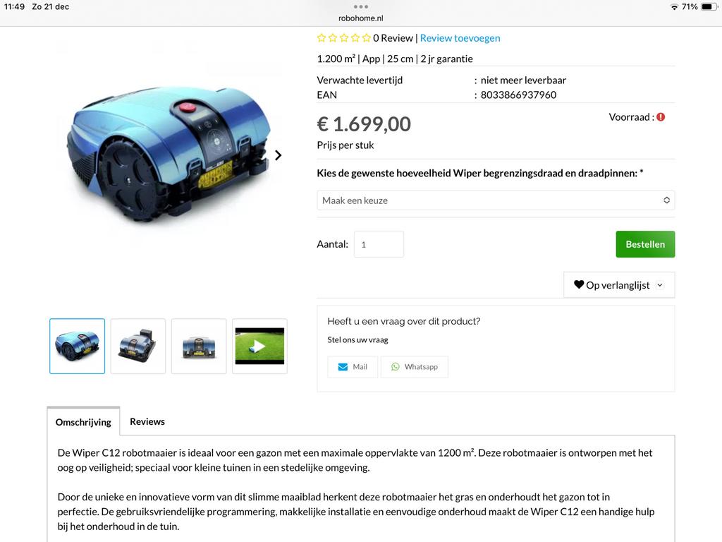 Robotmaaier Wiper Premium C12, Ophalen, Gebruikt, Bestuurbaar via app, Ambrogio