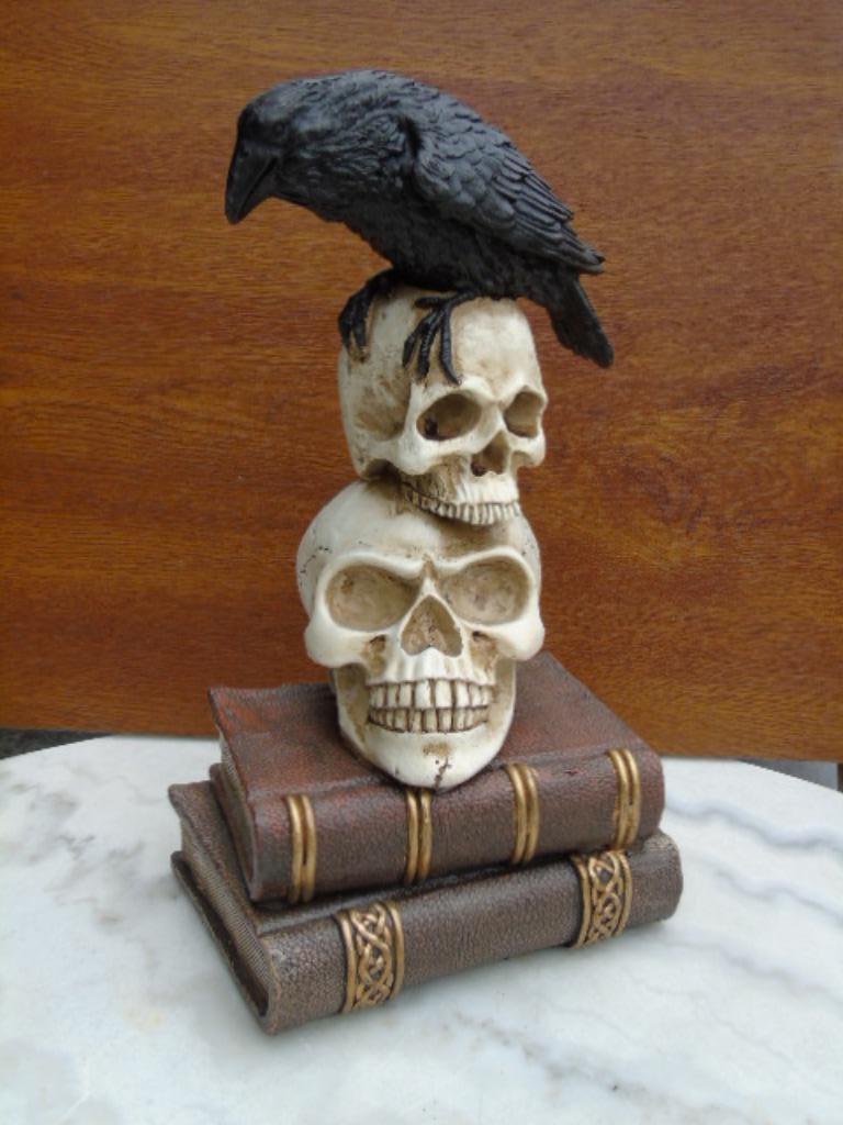 vogel op 2 schedels en 2 boeken, Halloween-decoratie, Ophalen, Nieuw, Versiering