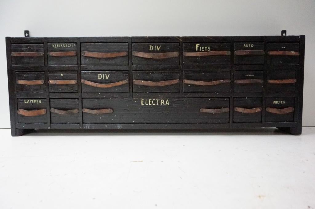 Industrieel vintage ladekastje uit oude werkplaats, Ophalen, Gebruikt, Overige houtsoorten, Vintage, industrieel