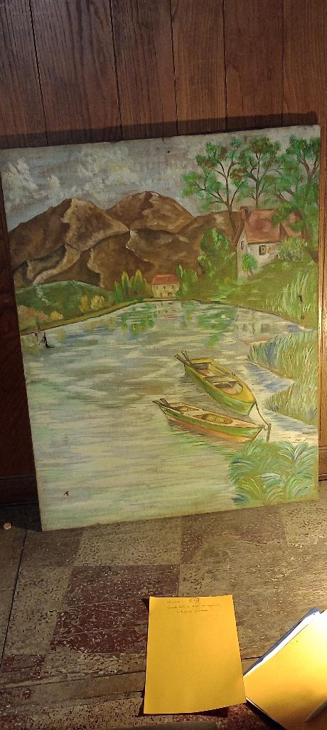 Grande huile ancienne sur tissu, à restaurer, 86x110, n630, Antiquités & Art, Art | Peinture | Classique, Enlèvement