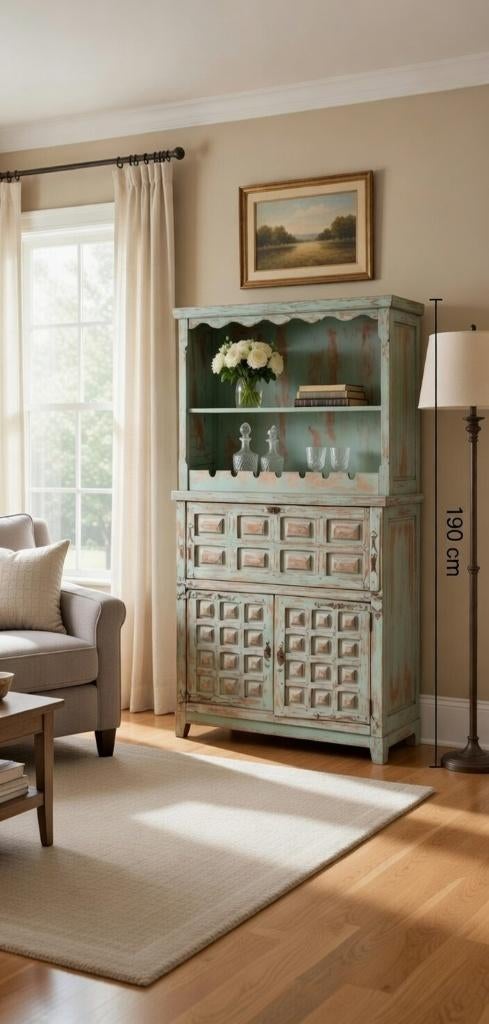 Ibiza/India barkast met wijnrek en klep, 100 tot 150 cm, Met deur(en), Eikenhout, Ophalen of Verzenden