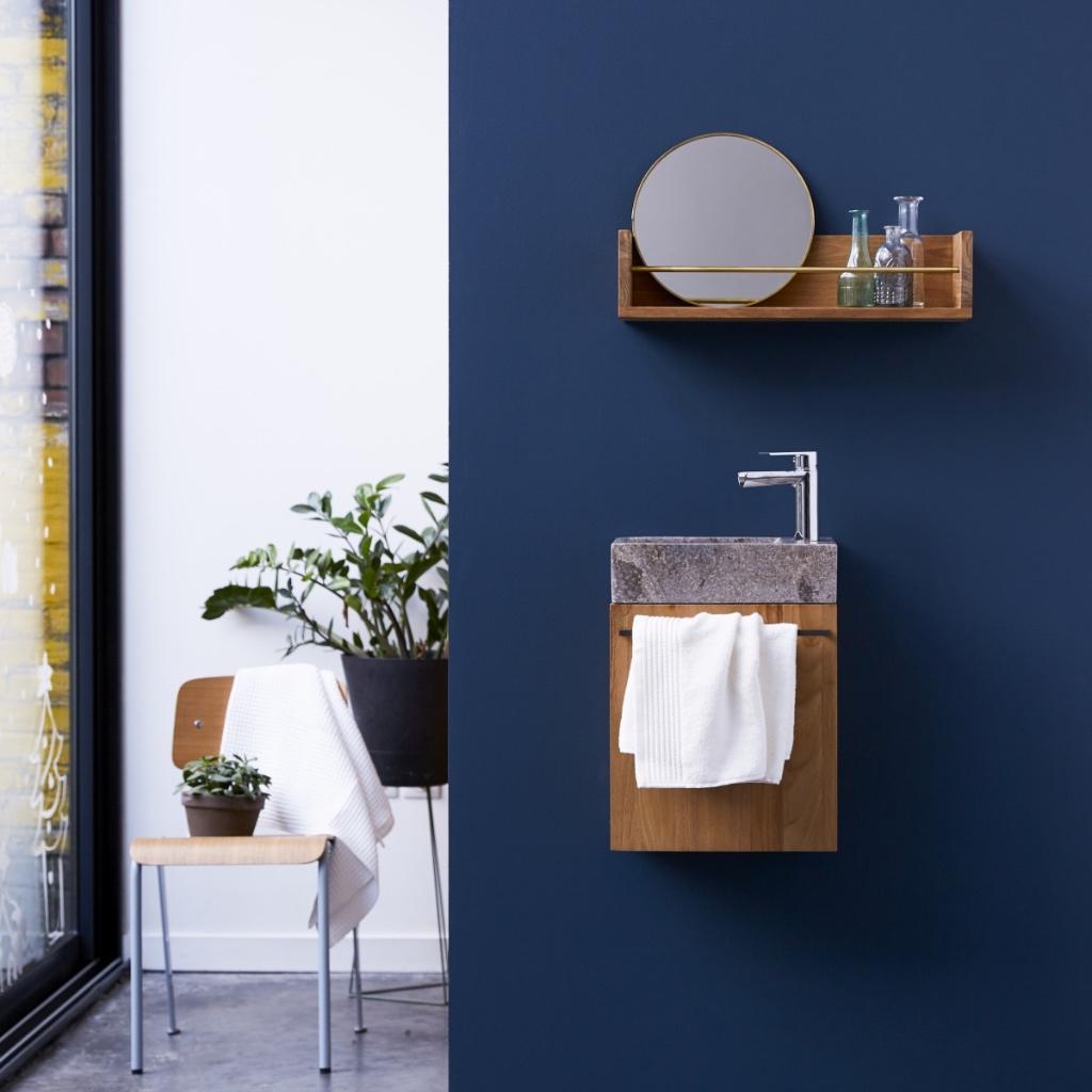 Meuble Lave main en teck massif et marbre grey, Bricolage & Construction, Sanitaire, Neuf, Lavabo, Pierre, Enlèvement