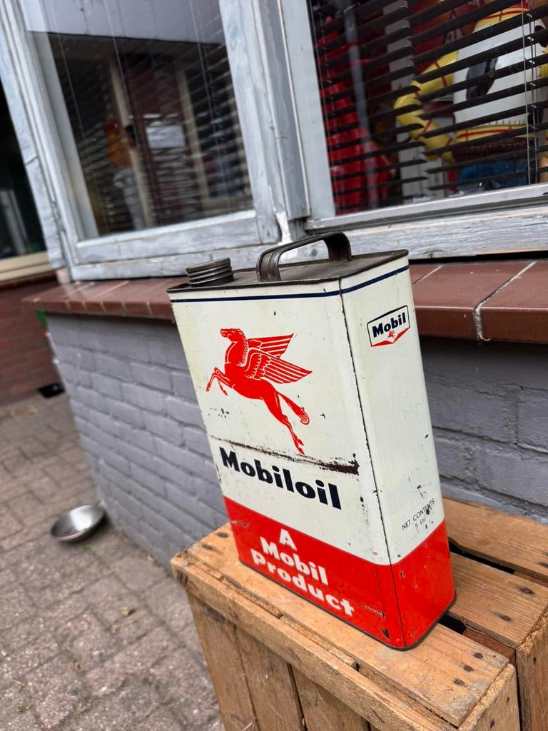Grand bidon d'huile Mobiloil de 5 litres, Collections, Enlèvement ou Envoi, Utilisé, Emballage