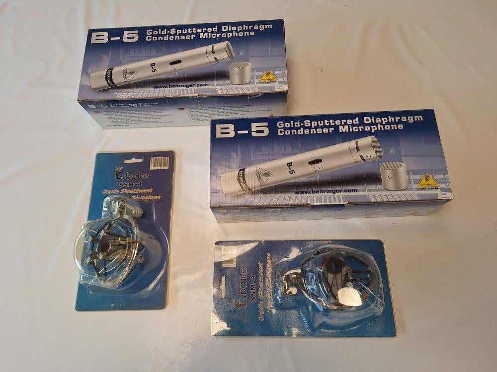 Paar Behringer B-5 microfoons + T-Bone SSM4 ophanging., Muziek en Instrumenten, Microfoons, Ophalen of Verzenden, Nieuw, Instrumentmicrofoon