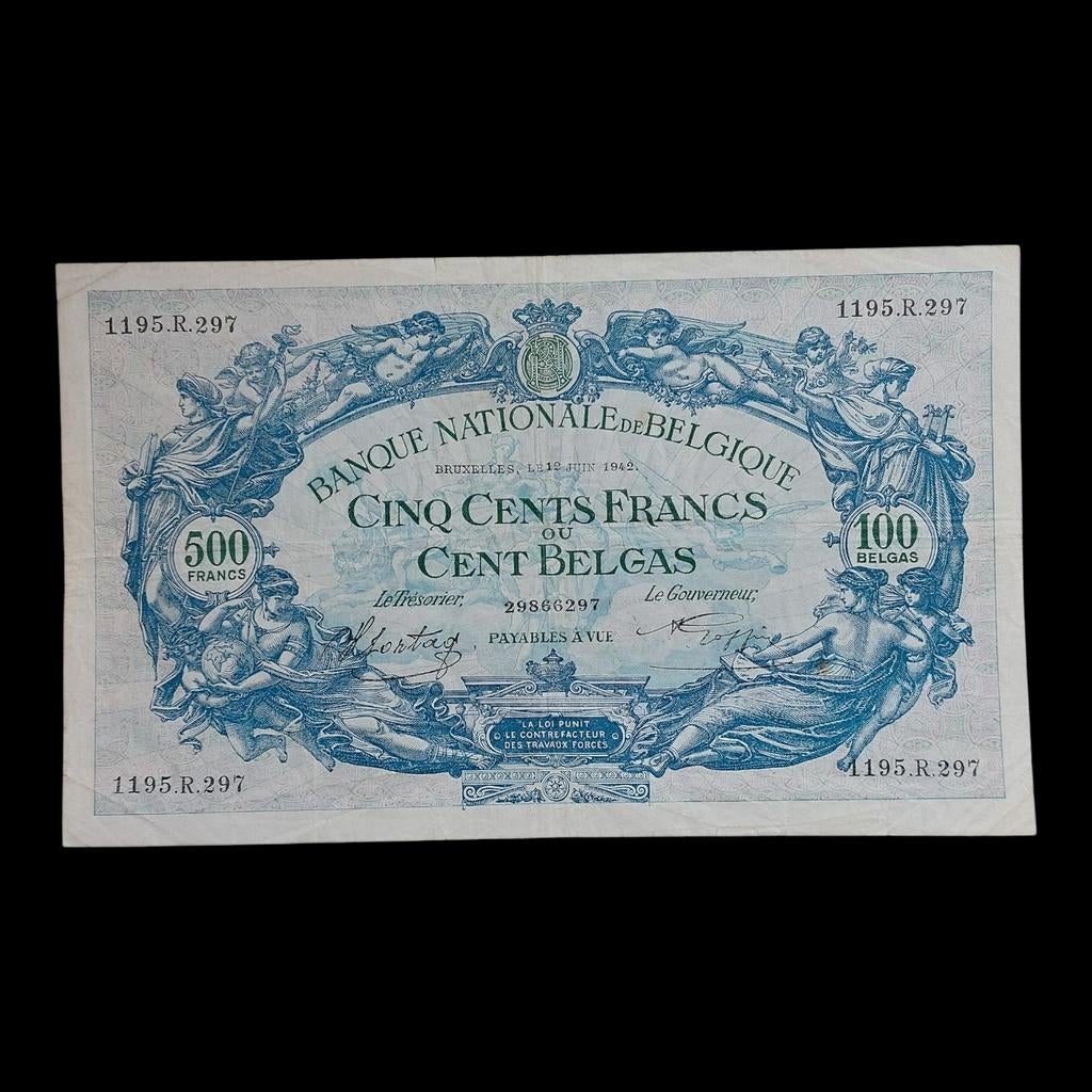 Bankbiljet / België /500 Frank - 100 Belga / 21 juni 1942, Ophalen of Verzenden, Los biljet