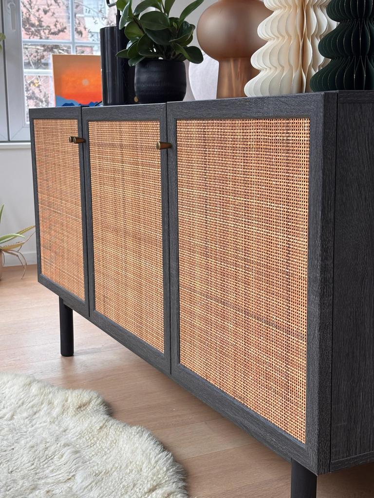 Buffet - meuble de buffet - rotin - noir, Enlèvement, Comme neuf