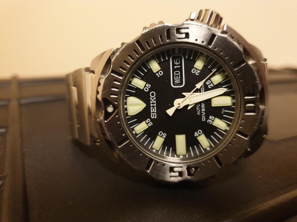 Seiko SKX779 Black Monster duikhorloge, Handtassen en Accessoires, Horloges | Heren, Gebruikt, Polshorloge, Seiko, Staal, Staal