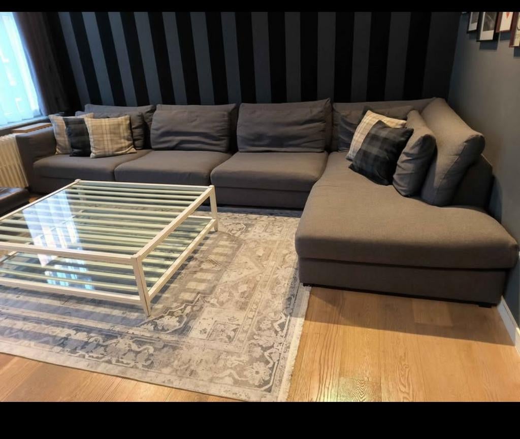 Canapé d'angle avec méridienne en tissu gris foncé, Huis en Inrichting, Zetels | Complete zithoeken, Gebruikt, Stof, Ophalen