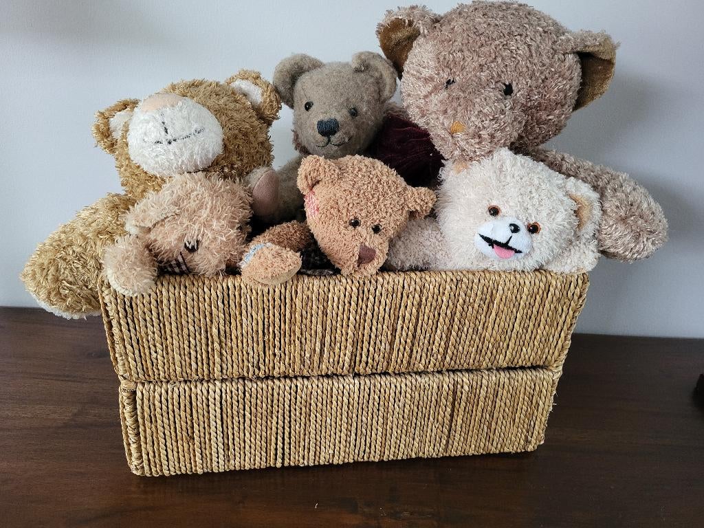 Stijl Flamand: mand + retro knuffelberen (zie foto's), Ophalen of Verzenden, Zo goed als nieuw, Overige typen