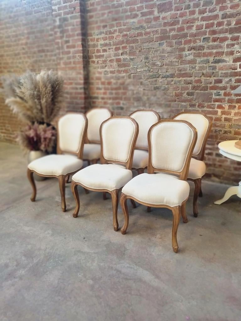 6 chaises rustiques en chêne art:86/26.2, Maison & Meubles, Chaises, Comme neuf, Cinq, Six Chaises ou plus, Tissus, Autres couleurs