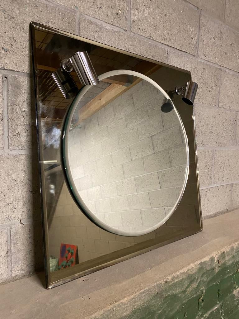 Vintage spiegel met verlichting, Huis en Inrichting, Woonaccessoires | Spiegels, Ophalen, Zo goed als nieuw