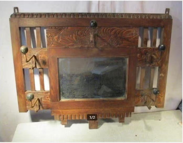 Mooi Antieke houten Wandkapstok met spiegel, Huis en Inrichting, Woonaccessoires | Kapstokken, Ophalen of Verzenden, Zo goed als nieuw