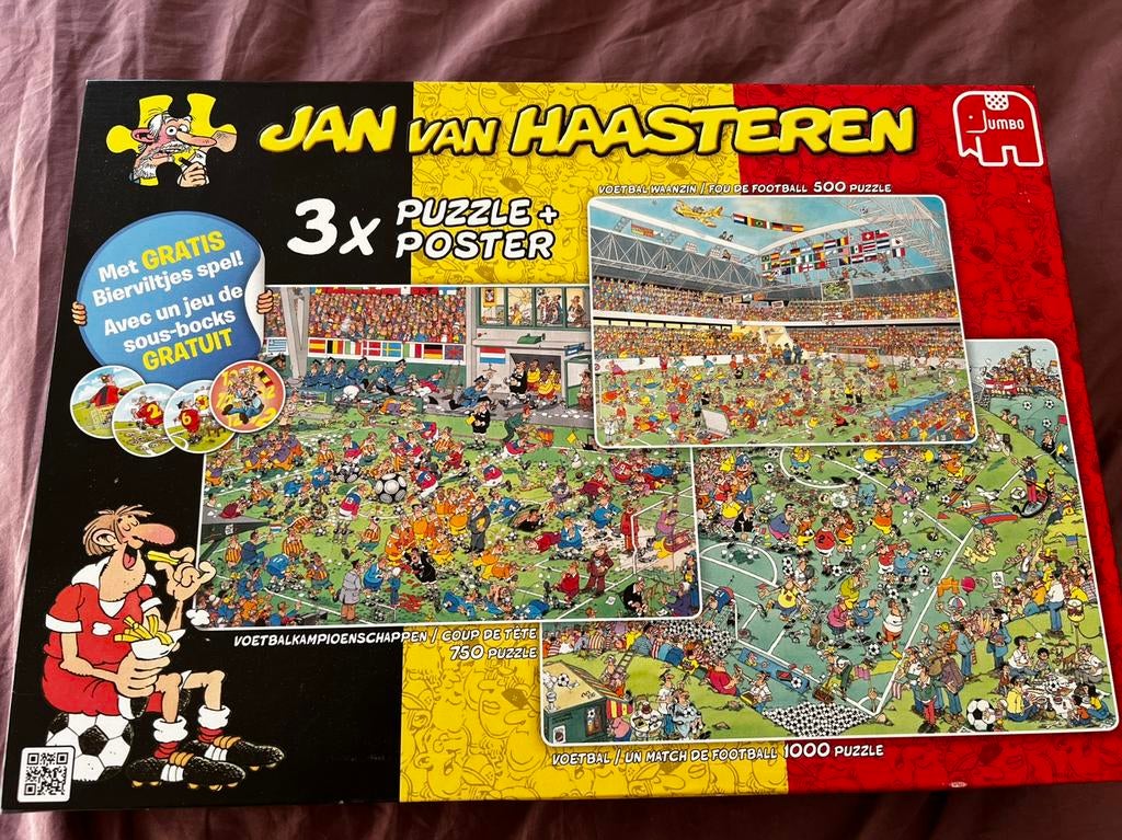 3 puzzels Jan van Haasteren voetbal, Hobby en Vrije tijd, Ophalen of Verzenden, Zo goed als nieuw