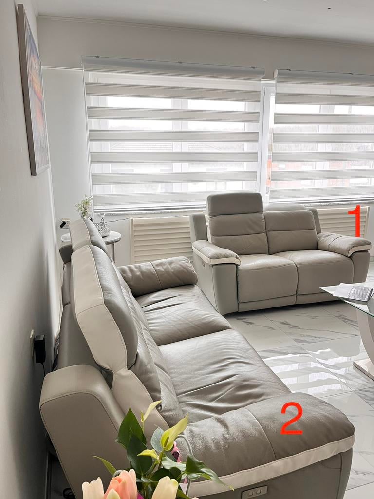 Lot de 2 canapés électriques en CUIR gris/taupe, Maison & Meubles, Quatre personnes ou plus, Canapés modernes, Enlèvement, Utilisé