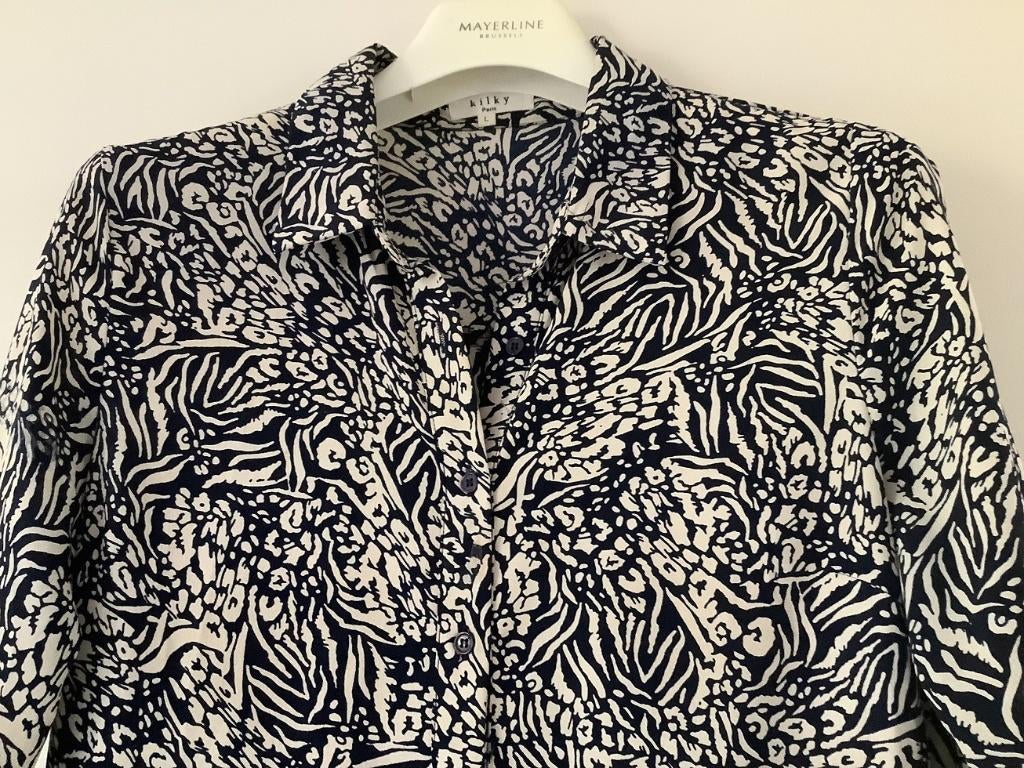 Blauw-ecru jurkje KILKY als nieuw + nieuw bloesje - M, Kleding | Dames, Ophalen of Verzenden, Zo goed als nieuw, Blauw