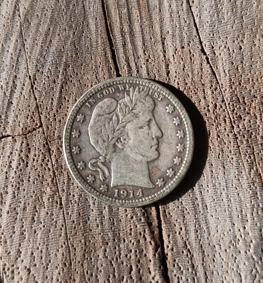 Zilver munt - Quarter Dollar "Barber Quarter" 1914, Postzegels en Munten, Munten | Amerika, Ophalen of Verzenden, Noord-Amerika