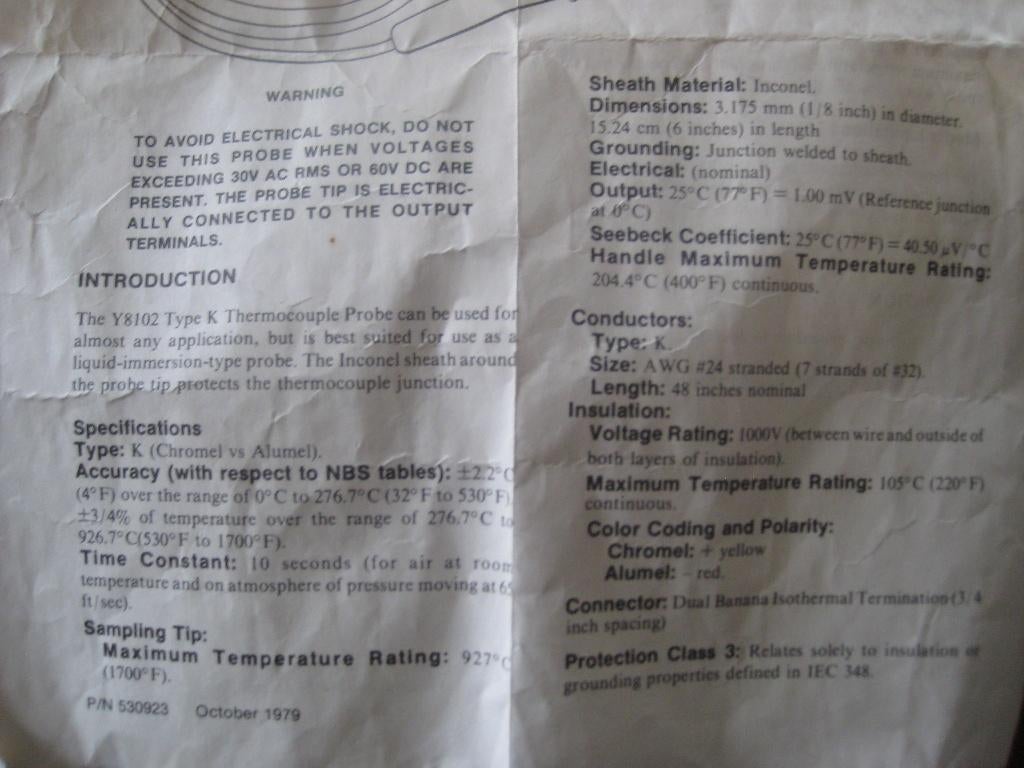 Sonde de température Fluke - Y8102, Bricolage & Construction, Instruments de mesure, Enlèvement ou Envoi, Température
