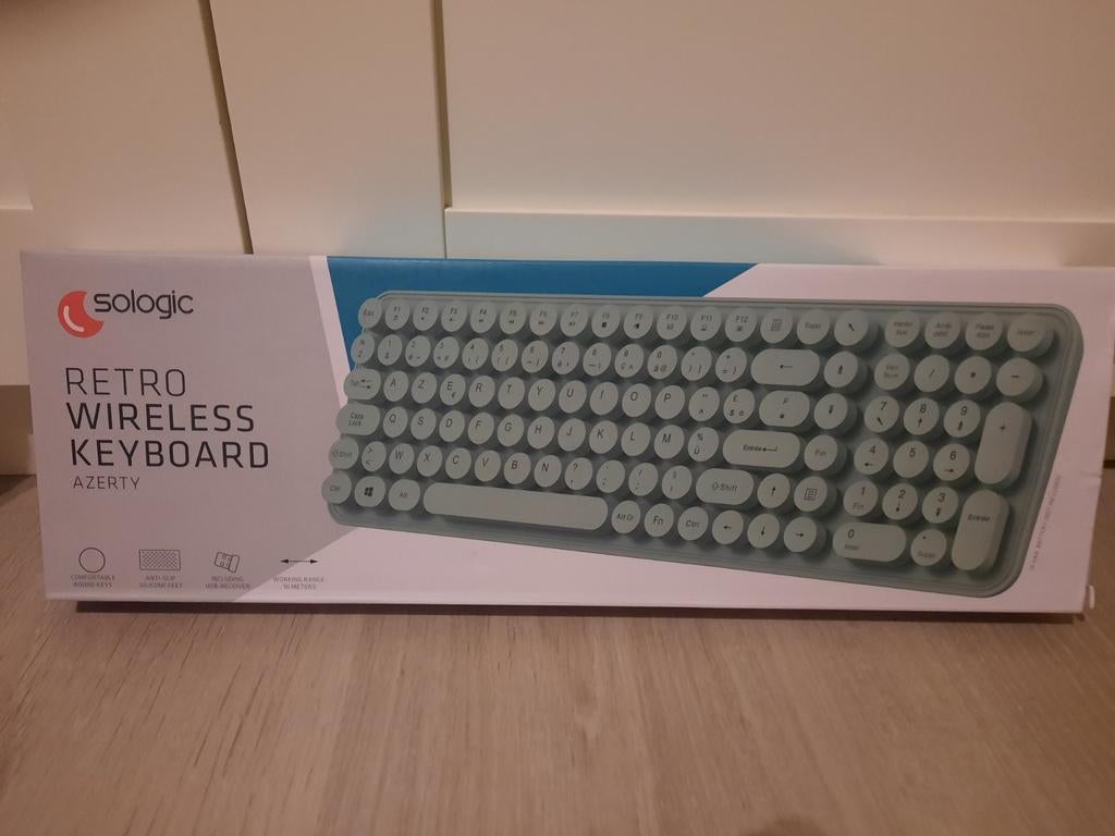 Retro draadloos toetsenbord (AZERTY) SOLOGIC, Computers en Software, Toetsenborden, Ophalen of Verzenden, Azerty, Draadloos
