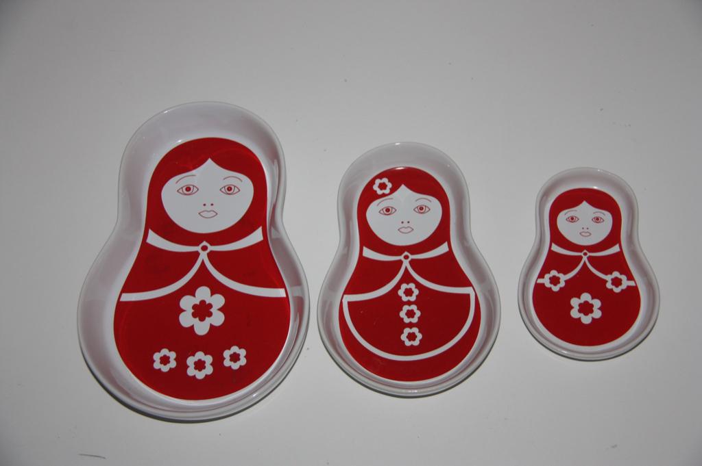 Set van 3 babushka matroesjka popjes snack serveer bordjes, Verzenden, Gebruikt, Schaal of Schalen