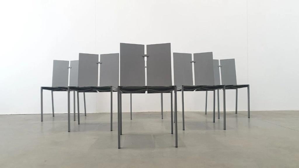 Frans van Praet vintage belgo chrom 2000s minimal design, Gris, Enlèvement, Métal, Cinq, Six Chaises ou plus