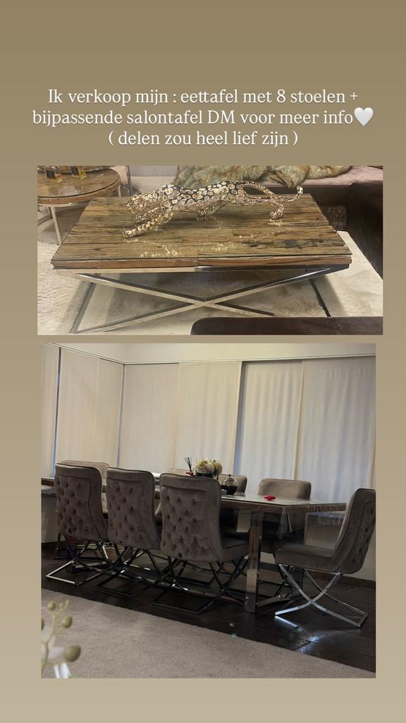 Eettafel met 8 stoelen + salontafel, Huis en Inrichting, Tafels | Eettafels, Ophalen