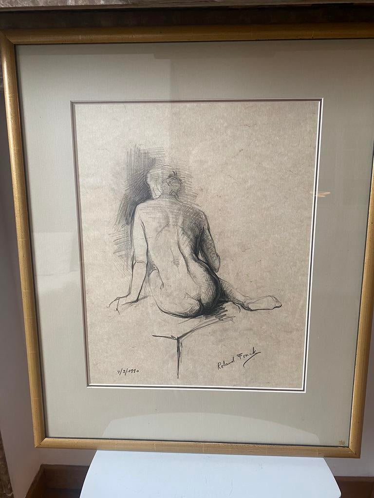 Dessin de femme nue vue de dos Roland Fonck, Antiquités & Art, Art | Dessins & Photographie
