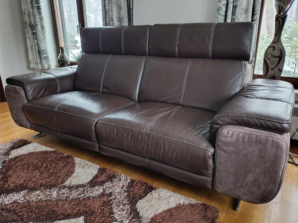 LEDEREN RELAX BANK, Huis en Inrichting, Ophalen, Driepersoons, 75 tot 100 cm, Zo goed als nieuw