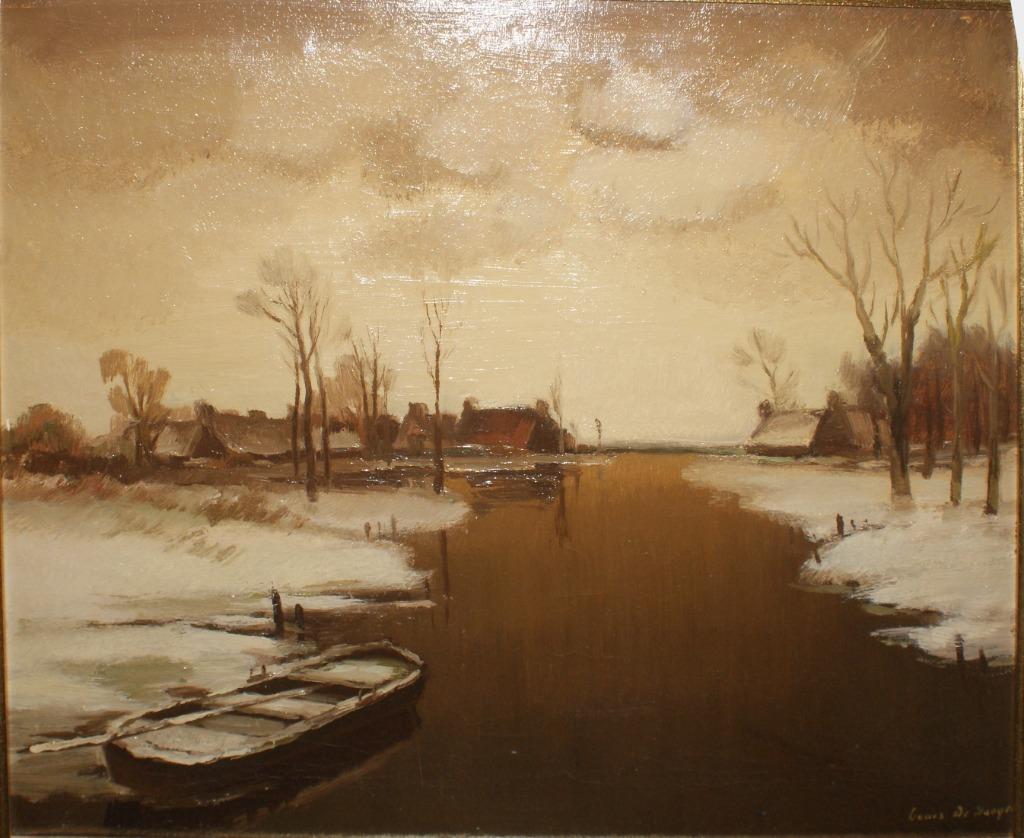 Louis De Saeger (1908-1988): Winters Leiezicht (O/D,77x67cm), Ophalen of Verzenden