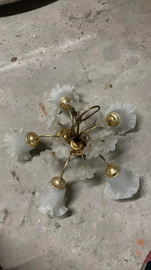 Antiek luster met glazen bloemetjes, Antiek en Kunst, Ophalen, Glas