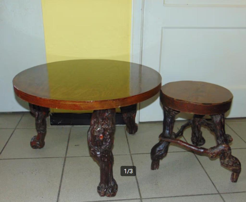 Ancien Table et Tabouret en cep de vigne, Enlèvement