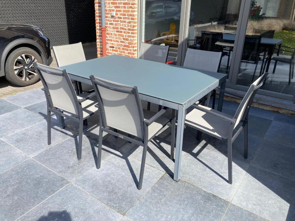 Tuinset: Tafel en 6 stoelen, Ophalen, Gebruikt, 6 zitplaatsen, Aluminium