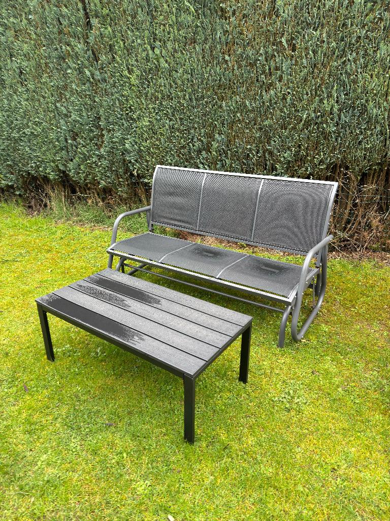 Banc de jardin + table basse extérieure, Tuin en Terras, Tuinsets en Loungesets, Zo goed als nieuw, Loungeset, Aluminium, 3 zitplaatsen