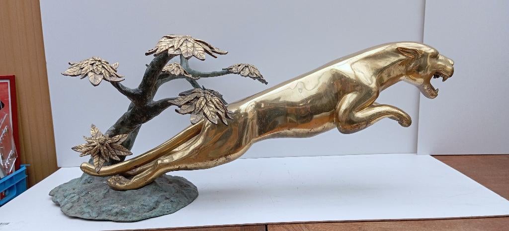 table en bronze statue Jaguar 100 cm table basse 1960-70, Maison & Meubles, Tables | Tables de salon, Moins de 50 cm, Enlèvement ou Envoi