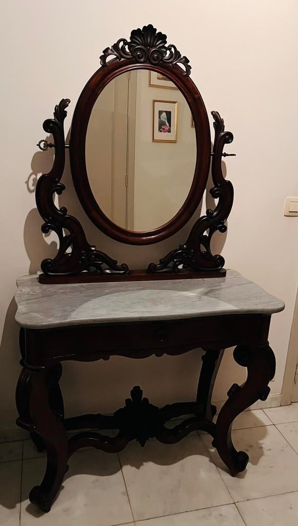 Superbe coiffeuse Fin XIXᵉ début XXᵉ - acajou et marbre, Maison & Meubles, Tables | Coiffeuses, Comme neuf, Enlèvement, 50 à 100 cm