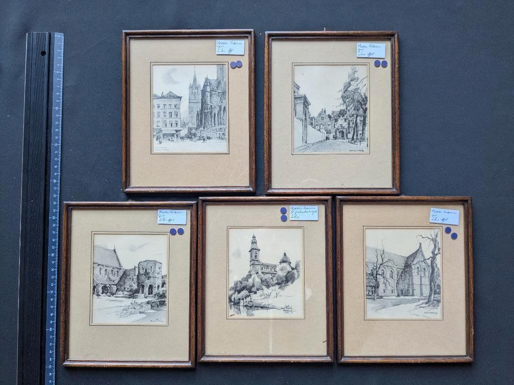Herman Verbaere - offset - LOT van 5 - Gent - ingekaderd, Ophalen of Verzenden
