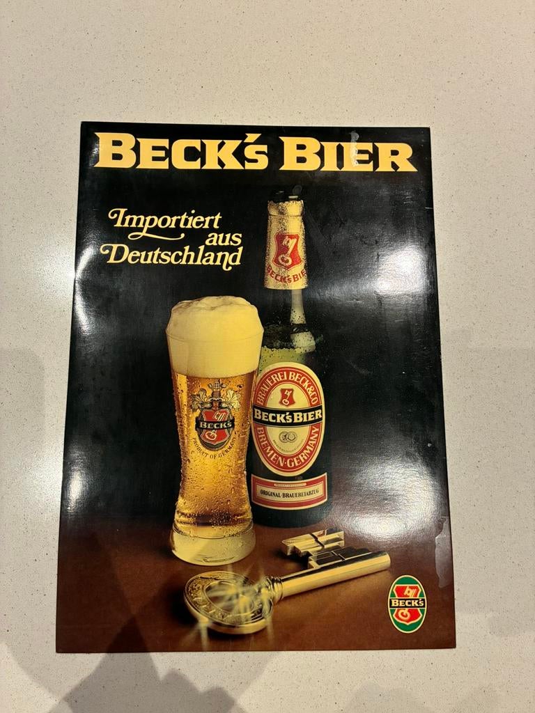 reclame Duitse biermerk Beck's Bier 29,5x41,5cm, Ophalen, Gebruikt, Reclamebord, Plaat of Schild