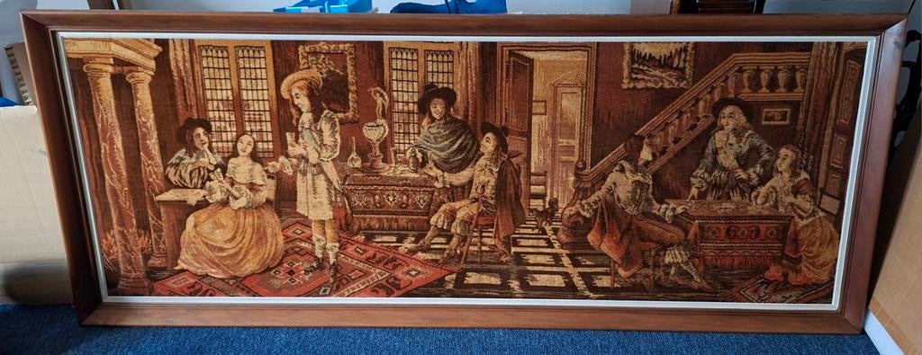 Wandtapijt in kader, Antiek en Kunst, Antiek | Tapijten, Tafelkleden en Textiel, Ophalen