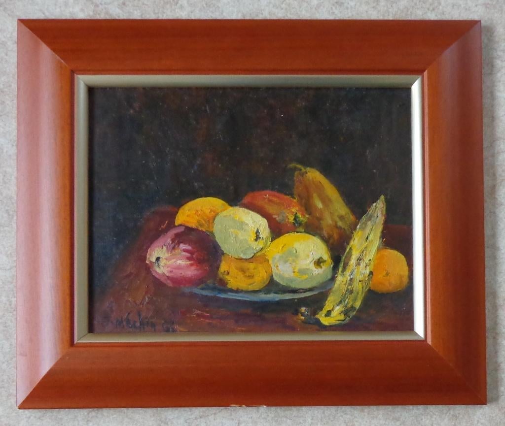 JACQUES MECHIN / STILLEVEN FRUIT / OLIEVERF / 41x49cm KADER, Antiquités & Art, Enlèvement ou Envoi