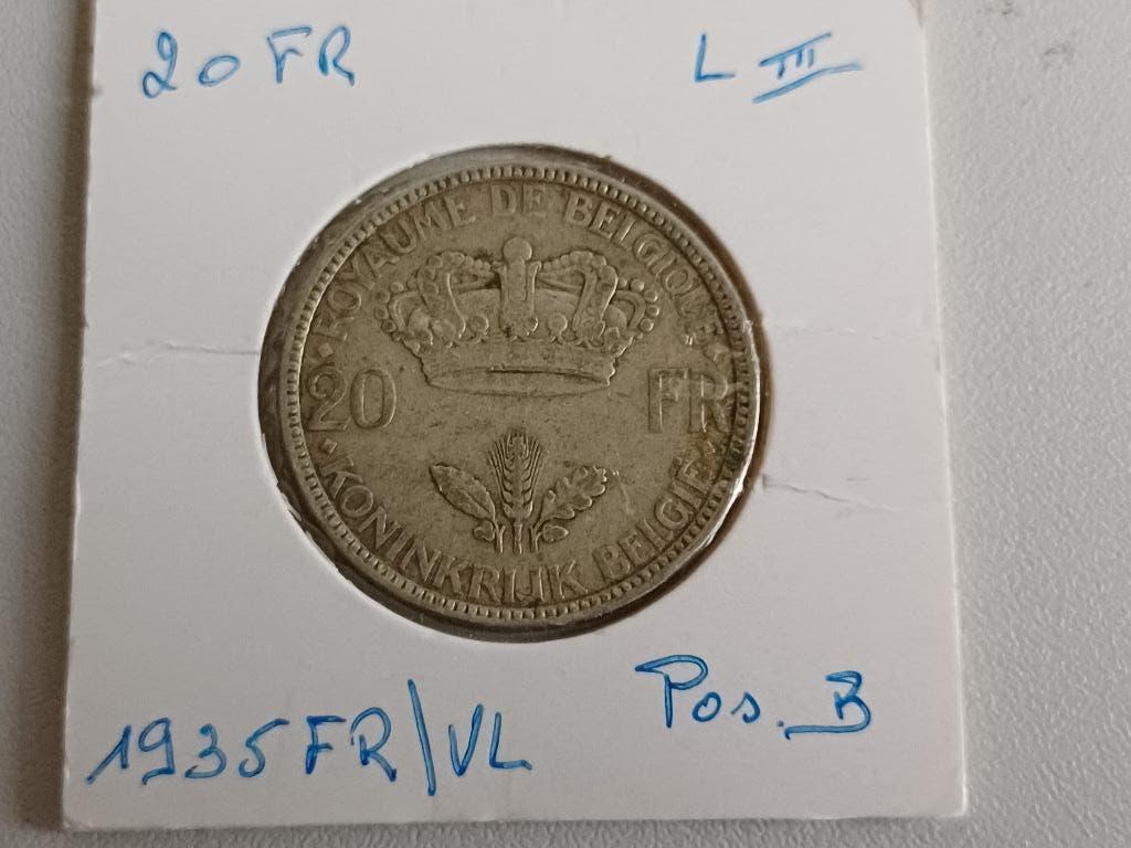 20 frank 1935FR/VL pos.B zilver Leopold III, Ophalen of Verzenden, Zilver, Zilver