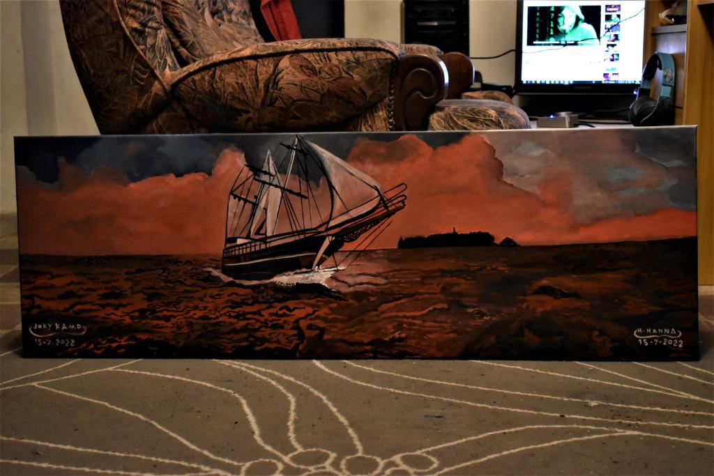 Zee- en bootschilderij, door Joky Kamo, Antiek en Kunst, Kunst | Schilderijen | Modern, Ophalen